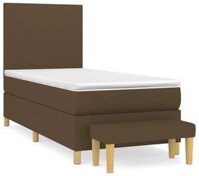 Κρεβάτι Boxspring με Στρώμα Σκούρο Καφέ 90x200 εκ. Υφασμάτινο - Καφέ