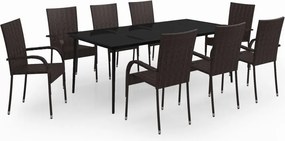 vidaXL Σετ Τραπεζαρίας Κήπου 9 Τεμαχίων Καφέ/Μαύρο