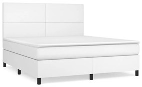 vidaXL Κρεβάτι Boxspring με Στρώμα Λευκό 160x200εκ.από Συνθετικό Δέρμα