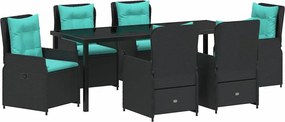 vidaXL Σέτ φαγητού για κήπο 7 pcs Μαύρο Πολυ ράταν