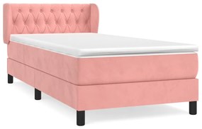 Κρεβάτι Boxspring με Στρώμα Ροζ 90x200 εκ. Βελούδινο - Ροζ