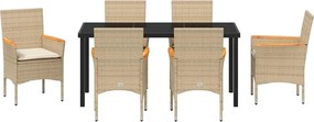vidaXL Σέτ φαγητού για κήπο 7 pcs Μπεζ συνθετικό ρατάν
