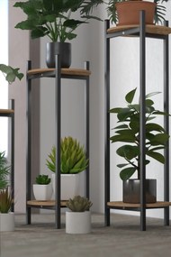 Σετ 3 τεμαχίων μεταλλικών στρογγυλών μαύρων ανθοστήλων με βάση για γλάστρες Μαύρο