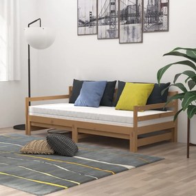 vidaXL Καναπές Κρεβάτι Καφέ Μελί 2 x (90 x 200) εκ. Μασίφ Ξύλο Πεύκου