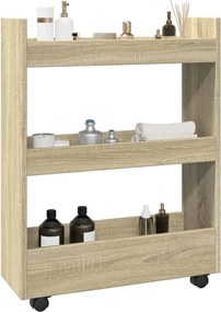 vidaXL Τρόλεϊ Αποθήκευσης Στενό 3 Επιπέδων Sonoma Δρυς Επεξ. Ξύλο