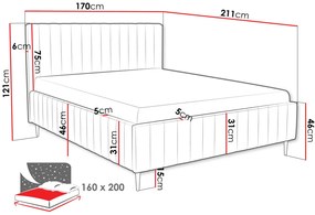Επενδυμένο κρεβάτι Lewezo-Kafe-160 x 200