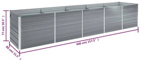 vidaXL Ζαρντινιέρα Υπερυψωμένη Γκρι 400x80x77 εκ. Γαλβαν. Χάλυβας