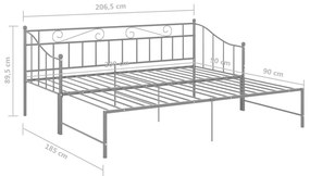 Πλαίσιο για Καναπέ - Κρεβάτι Γκρι 90 x 200 εκ. Μεταλλικό - Γκρι