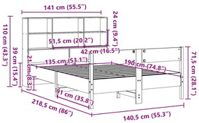 Κρεβάτι Βιβλιοθήκη Χωρίς Στρώμα Λευκό 135x190 εκ Μασίφ Πεύκο - Λευκό