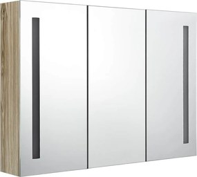 vidaXL Καθρέφτης Μπάνιου με Ντουλάπι &amp; LED Δρυς 89 x 14 x 62 εκ.