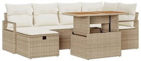 vidaXL Σετ Καναπέ Κήπου Ρυθμιζόμενο ύψος 7 pcs Μπεζ συνθετικό ρατάν
