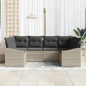 vidaXL Σετ 6 Τεμαχίων Καναπέ Κήπου με Μαξιλάρια Ανοιχτό Γκρι Πολυ Ρατάν