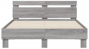 vidaXL Πλαίσιο Κρεβατιού με Κεφαλάρι Γκρι sonoma 135x190εκ. Επεξ. Ξύλο