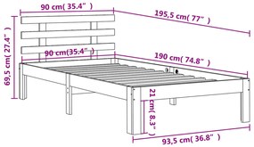 ΠΛΑΙΣΙΟ ΚΡΕΒΑΤΙΟΥ ΚΕΦΑΛΑΡΙ ΚΑΦΕ ΚΕΡΙΟΥ 90X190 ΕΚ. ΜΑΣΙΦ ΠΕΥΚΟ 844267