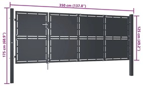 vidaXL Πόρτα Περίφραξης Κήπου Ανθρακί 350 x 125 εκ. Ατσάλινη