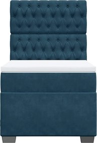 vidaXL Κρεβάτι Boxspring με Στρώμα Μπλε 90x200 εκ. Βελούδινο