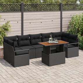 vidaXL Σετ Καναπέ Εξωτερικού Χώρου 8 pcs Μαύρο Μεγάλο Ρατάν και Υφάσμα