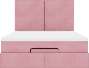 vidaXL Οθωμανικό κρεβάτι με στρώματα Ροζ 140x190cm Βελούδο