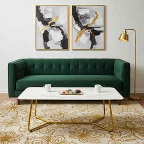 Τραπέζι σαλονιού Paris γυαλί 8mm σχέδιο μαρμάρου-χρυσό 120x80x45εκ 120x80x45 εκ.