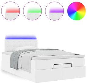 vidaXL Ottoman Κρεβάτι με στρώματα & LED Καθαρό Λευκό Faux Leather