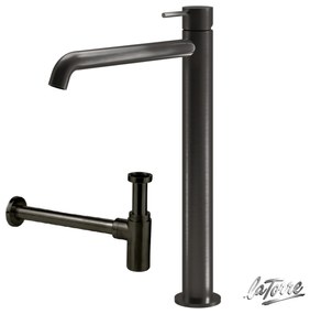 La Torre ELLE 316 Black Brushed PVD ΣΕΤ Σιφών με αποσπώμενο πώμα καθαρισμού+Μπαταρία Νιπτήρος υψηλή
