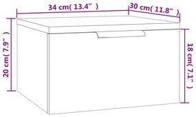 Κομοδίνα Επιτοίχια 2 τεμ. Μαύρα 34 x 30 x 20 εκ. - Μαύρο