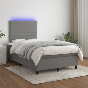 vidaXL Κρεβάτι Boxspring με Στρώμα &amp; LED Σκ.Γκρι 120x190εκ. Υφασμάτινο