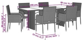 Σετ Τραπεζαρίας Κήπου 7 Τεμ. Μαύρο Συνθετικό Ρατάν με Μαξιλάρια - Μαύρο