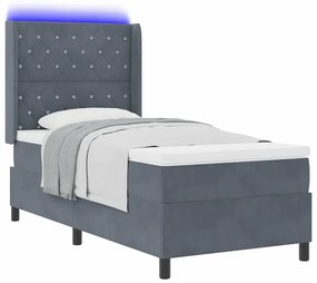vidaXL Κρεβάτι Box Spring LED με Στρώμα Σκούρο γκρι 100 x 200 cm