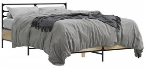 vidaXL Πλαίσιο Κρεβατιού Sonoma Δρυς 135x190 εκ. Επεξ. Ξύλο & Μέταλλο
