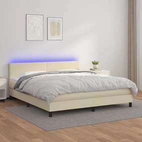vidaXL Κρεβάτι Boxspring με Στρώμα &amp; LED Κρεμ 160x200 εκ. Συνθ. Δέρμα