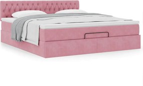 vidaXL Οθωμανικό κρεβάτι με στρώμα ροζ 160x200cm Βελούδο