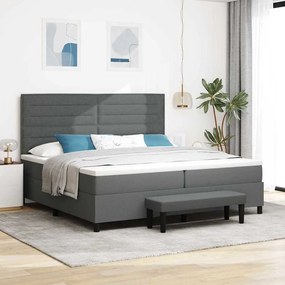 vidaXL Κρεβάτι Box Spring της  με Στρώμα & Πάγκο Σκούρο Γκρι 200x200 εκ. Ύφασμα