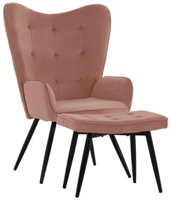 armchair, dusty pink velvet, footstool