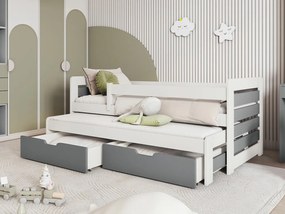 Κρεβάτι Henderson 127, 185x87x77cm, 64 kg, Άσπρο, Γκρι, Ξύλο, Τάβλες για Κρεβάτι, Αποθηκευτικός χώρος, 80x170, 80x180, Μονόκλινο με έξτρα κρεβάτι