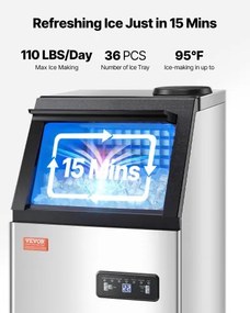 VEVOR Commercial Ice Maker Freestanding Cabinet Machine 110lbs/24H 36 Ice Cubes