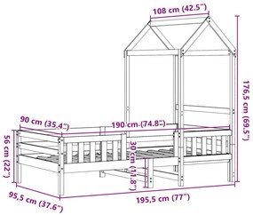 Πλαίσιο Κρεβατιού με Οροφή 90x190 εκ. από Μασίφ Ξύλο Πεύκου - Καφέ