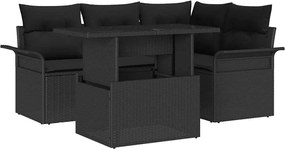 vidaXL Σετ Καναπέ Κήπου με μαξιλάρι 5 pcs Μαύρο Πολυ Ρατάν
