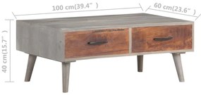 vidaXL Τραπέζι Σαλονιού Γκρι 100x60x40 εκ. Μασίφ Ακατέργ. Ξύλο Μάνγκο