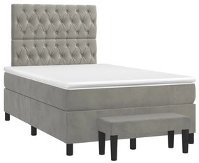 vidaXL Κρεβάτι Boxspring με Στρώμα Ανοιχτό Γκρι 120x200 εκ. Βελούδινο