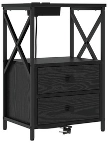 vidaXL Κομοδίνο με Σταθμό Φόρτισης 2 pcs Μαύρη δρυς Επεξεργασμένο ξύλο