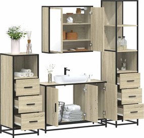 vidaXL Σετ Επίπλων Μπάνιου 4 Τεμαχίων Sonoma Δρυς Επεξεργασμένο Ξύλο