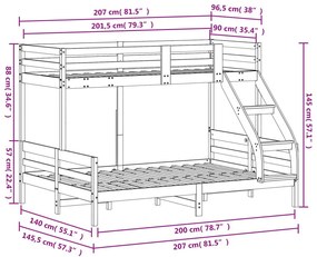 Κουκέτα 90x200/140x200 εκ. Λευκό από Μασίφ Ξύλο Πεύκου - Λευκό