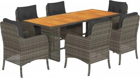 vidaXL Σετ Τραπεζαρίας Κήπου 7 τεμ. Γκρι Συνθ. Ρατάν με Μαξιλάρια