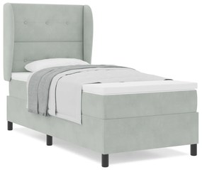 vidaXL Κρεβάτι Box Spring με Στρώμα Ανοιχτό Γκρι 100x200 εκ. Βελούδο