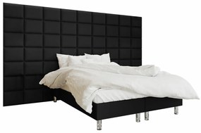 Κρεβάτι continental Logan 103, Continental, Διπλό, Μαύρο, 160x200, Οικολογικό δέρμα, Τάβλες για Κρεβάτι, 360x200x180cm, 148 kg, Στρώμα: Ναι