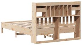 Κρεβάτι Βιβλιοθήκη Χωρίς Στρώμα 120x190 εκ Μασίφ Ξύλο Πεύκου - Καφέ