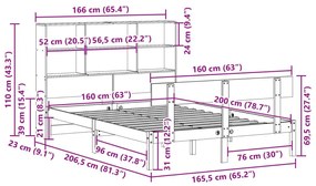 Κρεβάτι Βιβλιοθήκη Χωρίς Στρώμα 160x200 εκ Μασίφ Ξύλο Πεύκου - Καφέ