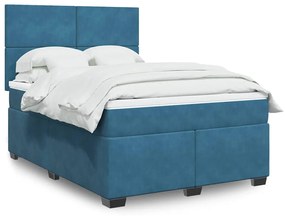 Κρεβάτι Boxspring με Στρώμα Μπλε 140x190 εκ. Βελούδινο