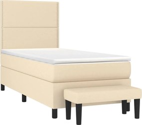 vidaXL Κρεβάτι Boxspring με Στρώμα Κρεμ 90x190 εκ.Υφασμάτινο